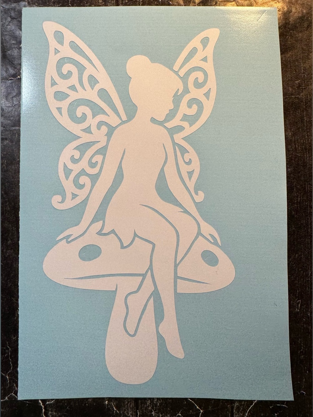 Fairy Pixie On Mushroom White Vinyl Car Truck Window Laptop Decal Bumper Sticker
